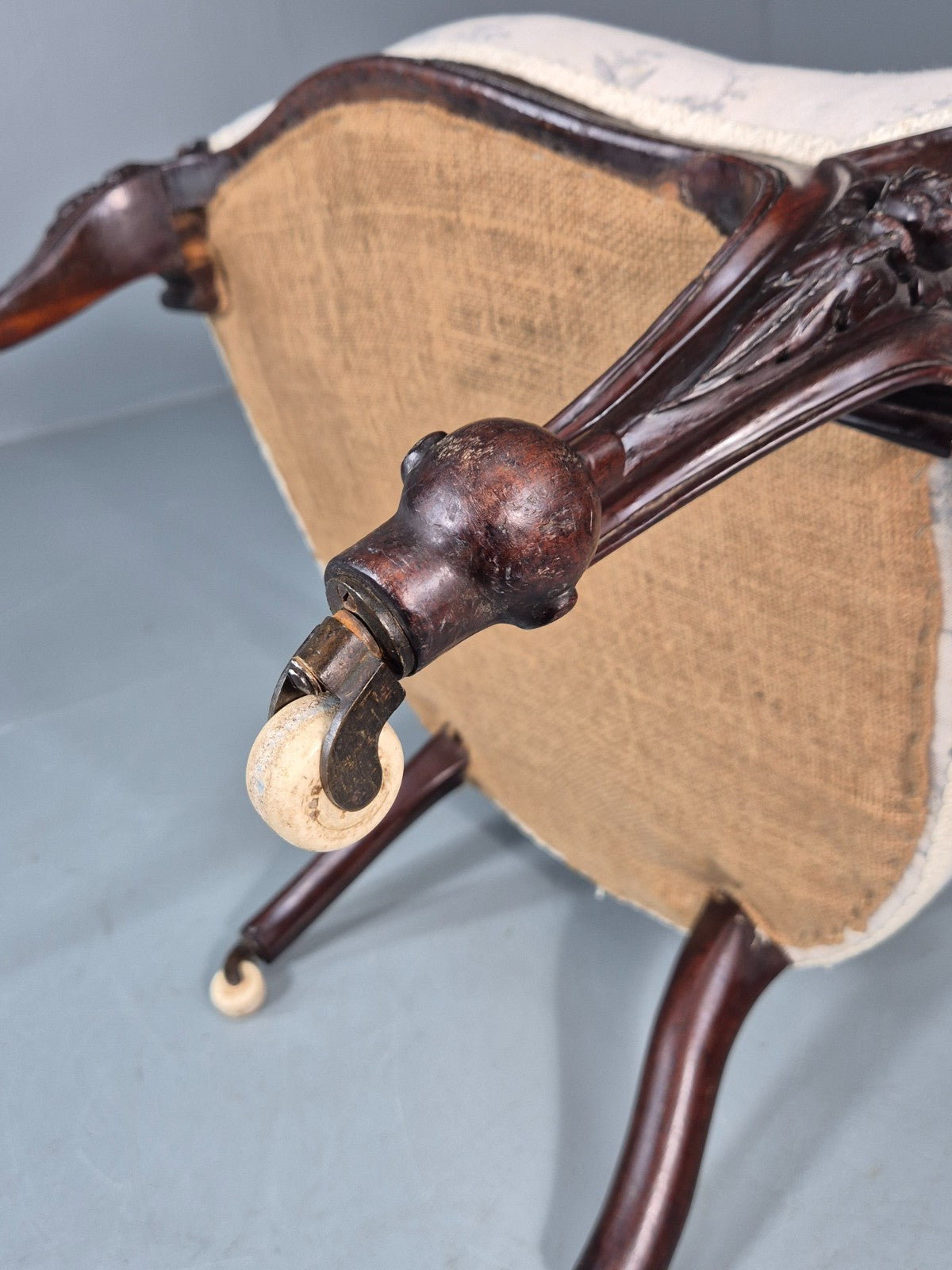 Victorian Balloon Back Nursing Chair Mahogany Carved Frame 1880s EB10989 VCAR13