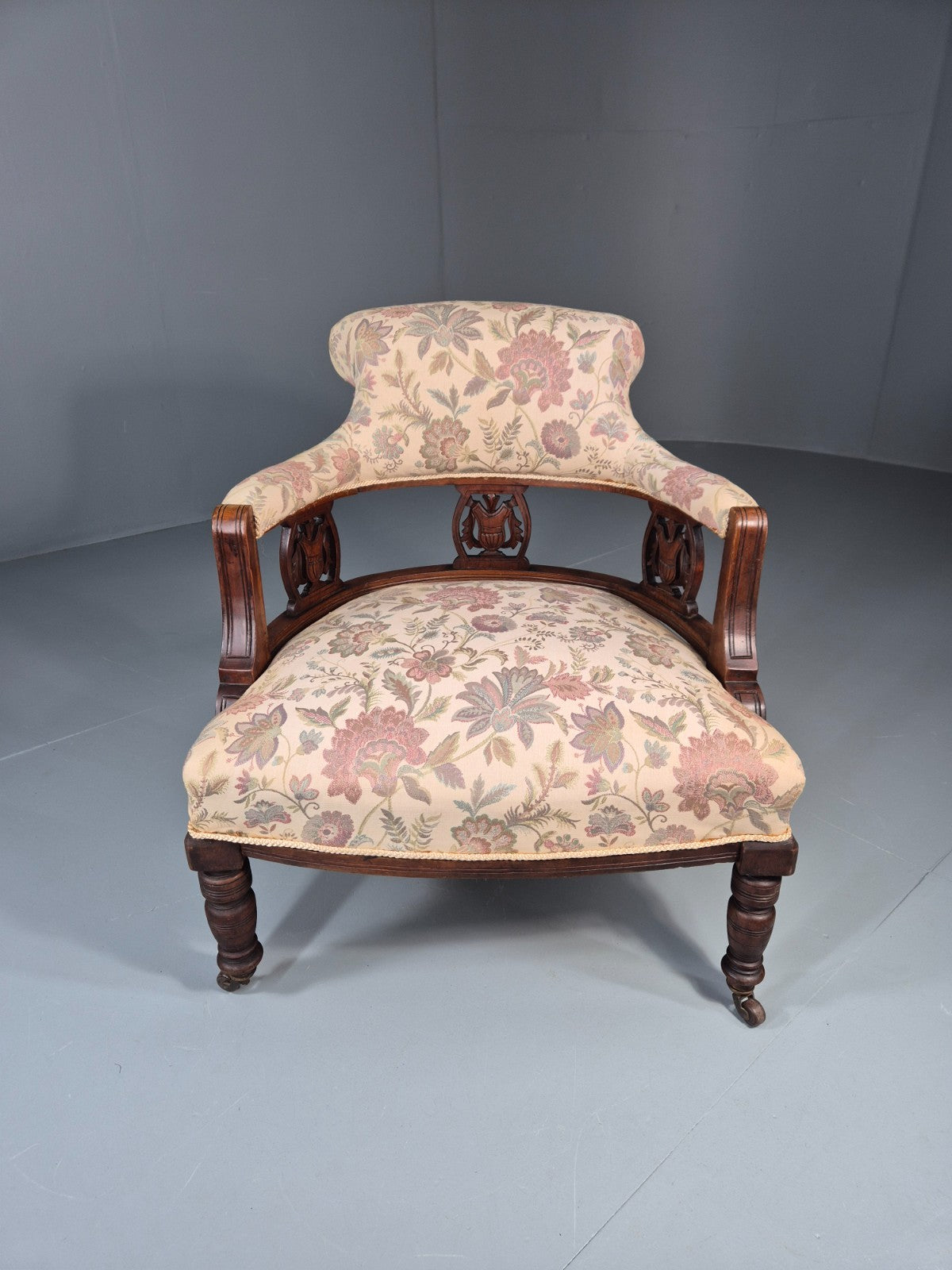 Antique Floral Tub Chair Late Victorian Mahogany Frame  EB11174 VCLO2