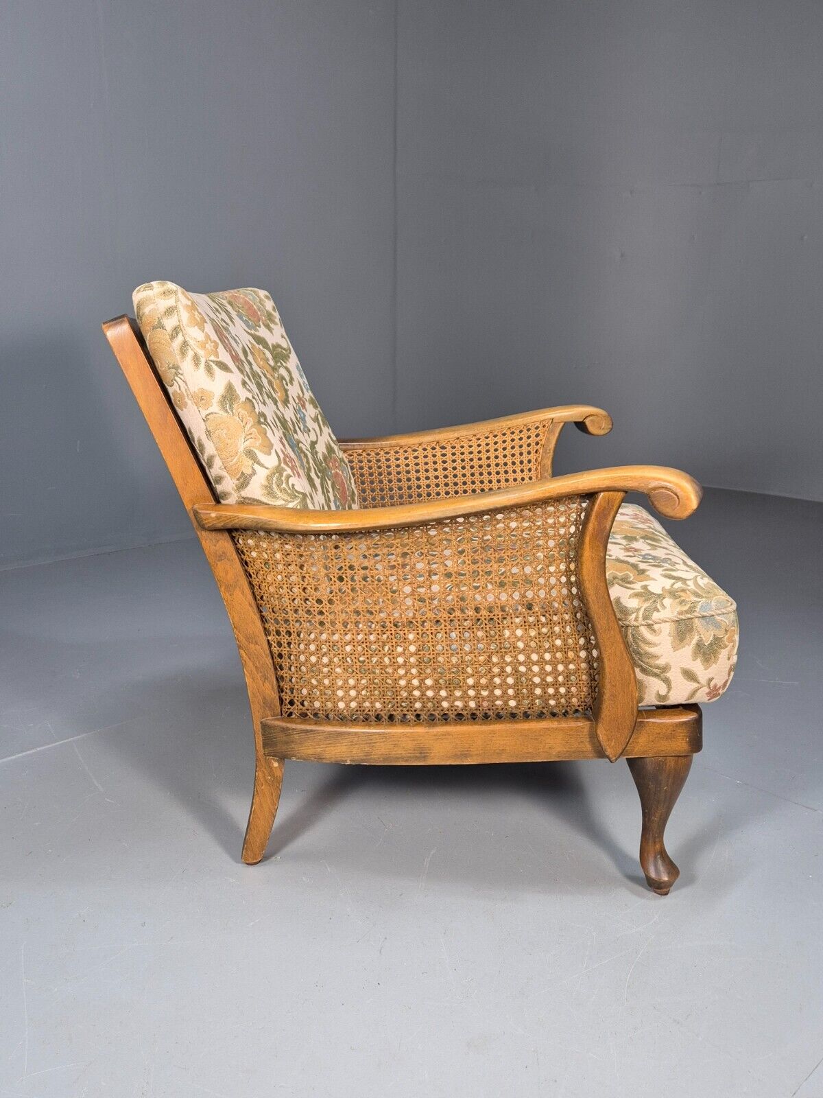 Vintage Danish Bergere Lounge Chair, Floral Cloth, Antique Style EB9003 VBER - UKDK FURNITURE