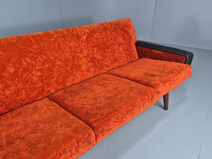 Vintage 3 Seater Sofa Vinyl Orange Velour 1960s Retro Mid Century EB11333 M3SS3
