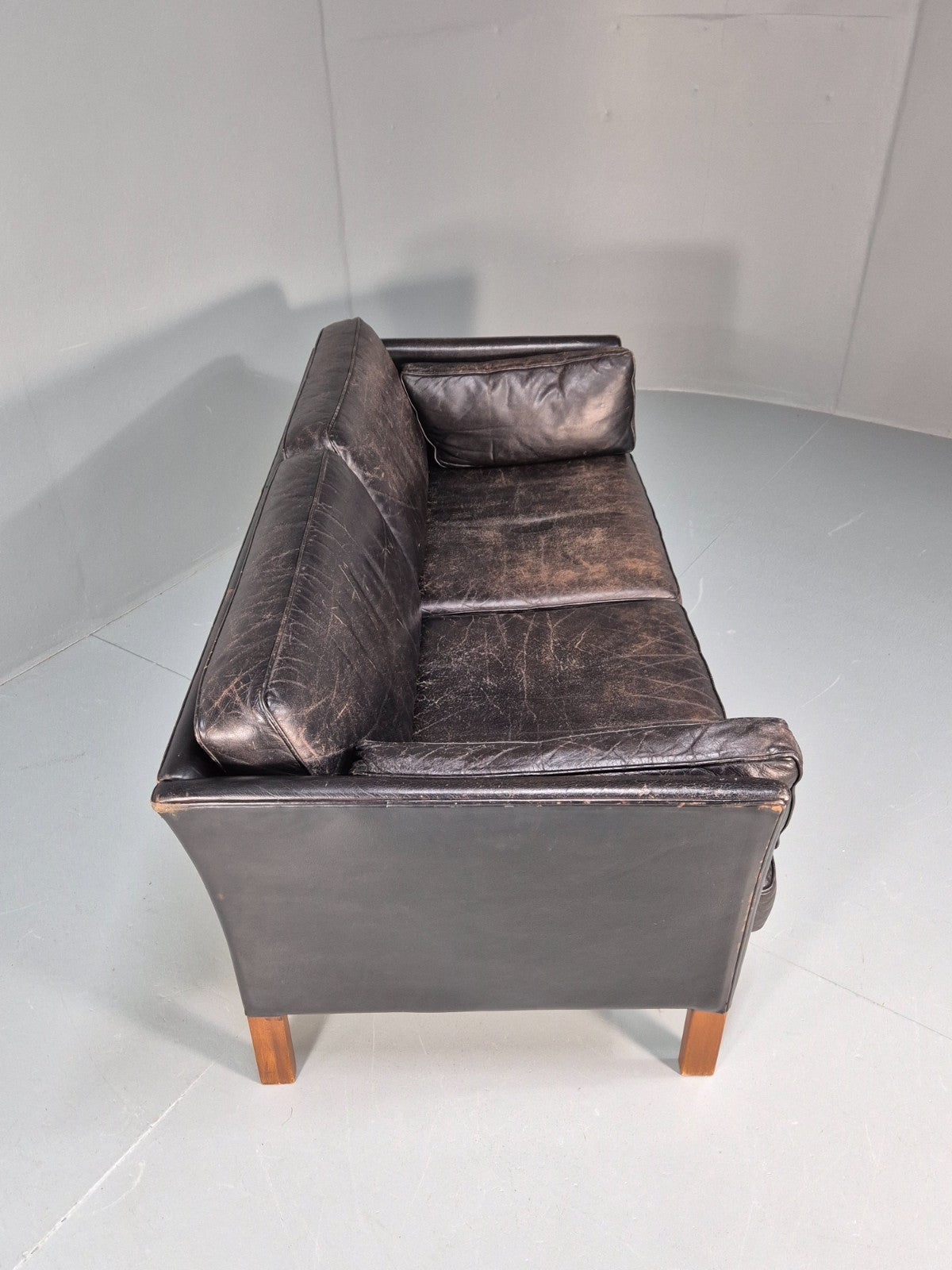 Mid Century Two Seater Sofa Black Leather Vintage Danish 1980s MCM  EB10713 M2SS16