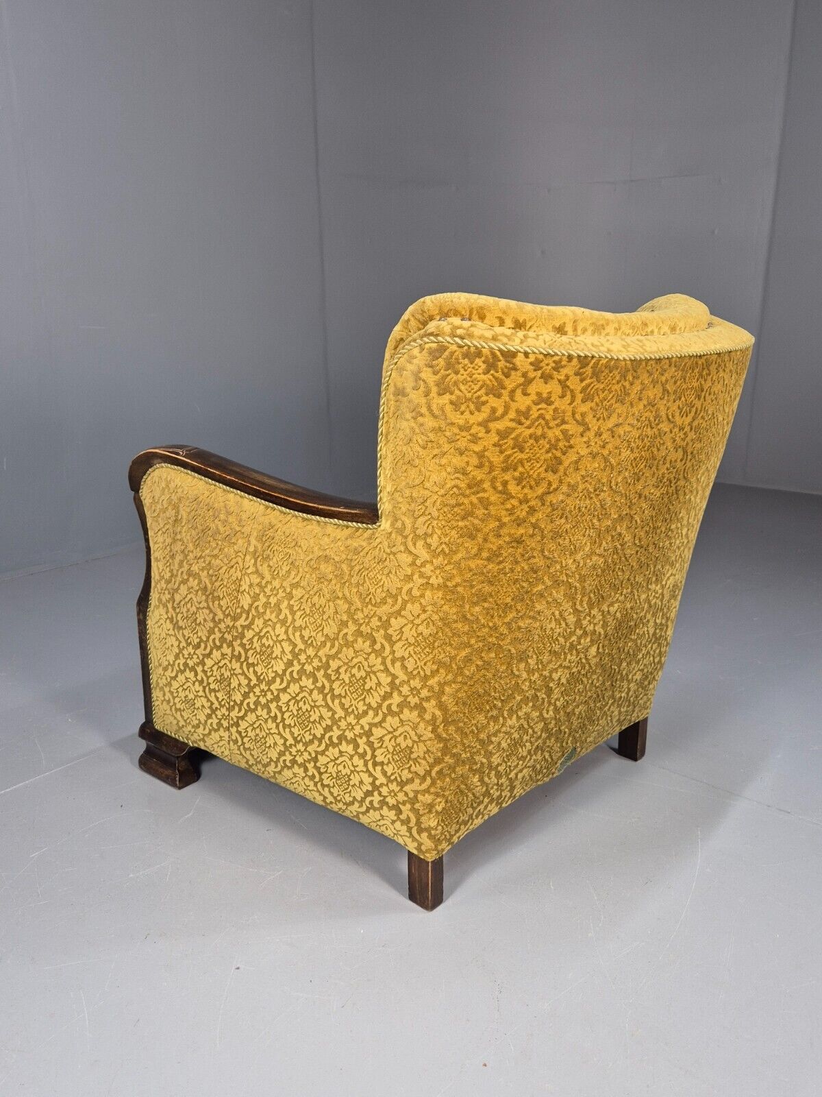 Vintage Danish Lounge Chair Gold Moquette Wood Frame 1920s Art Deco EB8975 VCLO - UKDK FURNITURE