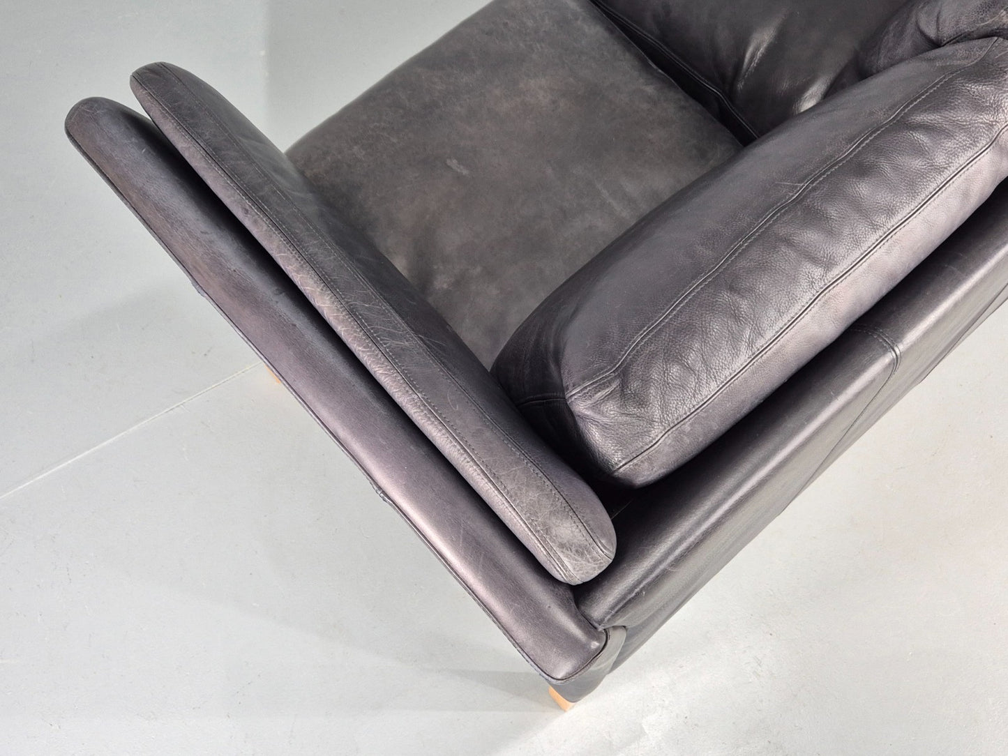 Vintage 2 Seater Sofa Danish Blue Leather Mid Century 1980s Retro EB9069 M2SS16