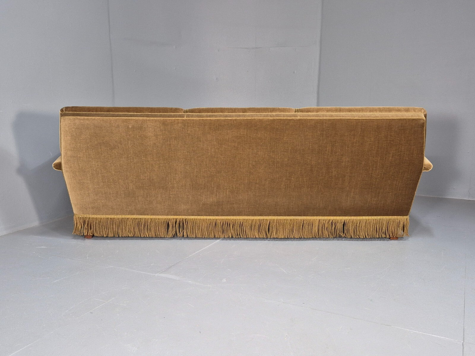 Vintage 3 Seater Sofa Green Velour Danish Mid Century Design Tassels EB9551 M3SS - UKDK FURNITURE