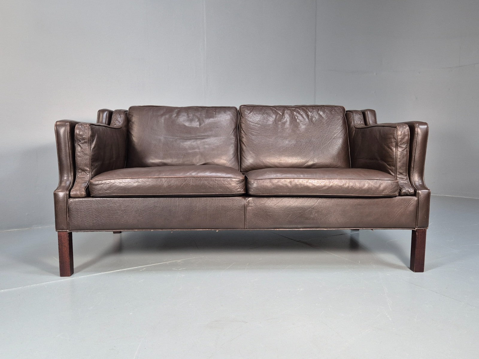 Midcentury Two Seater Sofa Brown Leather Vintage Danish 1970s Retro EB10101 M2SS4