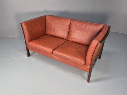Mid Century 2 Seater Sofa Stouby Red Brown Leather Beech End Retro  EB10060 M2SS4