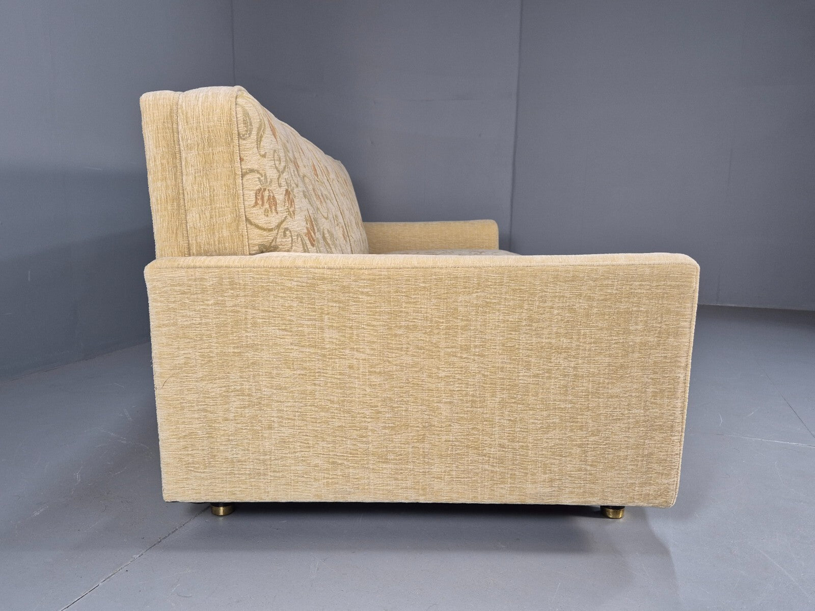 Vintage 1960s Sofa Cream Floral Upholstery 3 Seat Quality Retro EB9680 M3SS - UKDK FURNITURE
