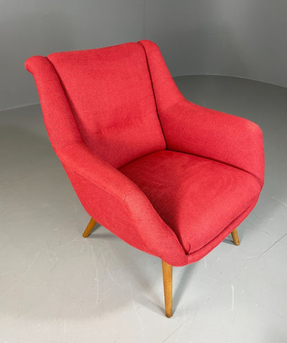 Mid Century Lounge Chair Scandinavian Red Wool Upholstery Vintage EB6423 MNOR13