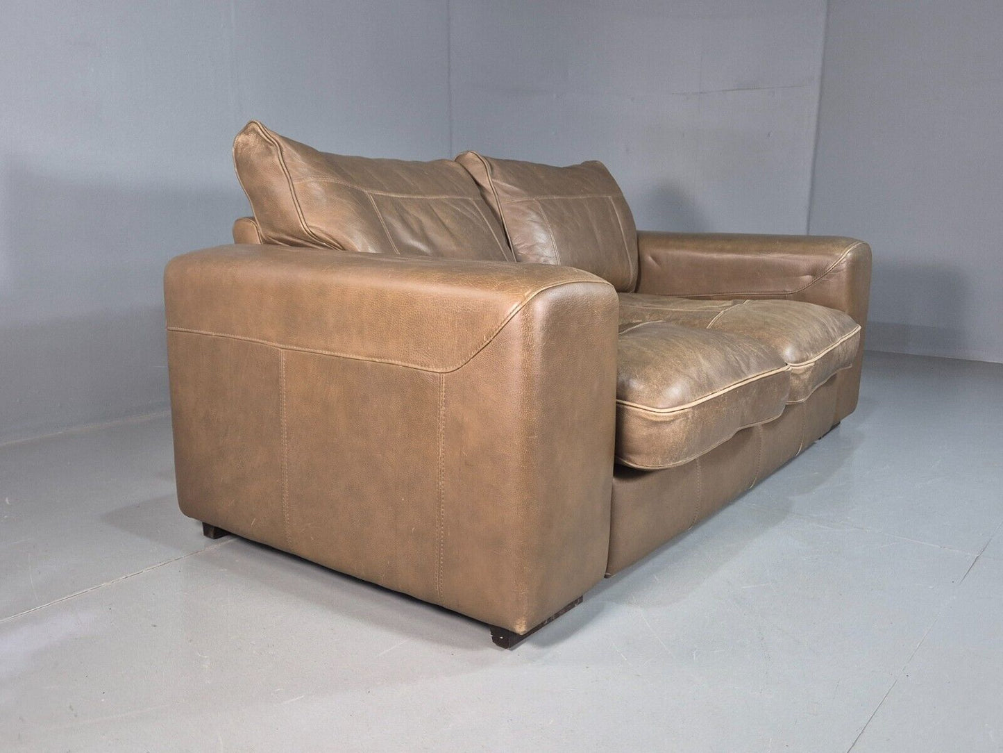 Vintage 2 Seat Sofa Taupe Leather Italian Modern Style EB8163 M2SS - UKDK FURNITURE