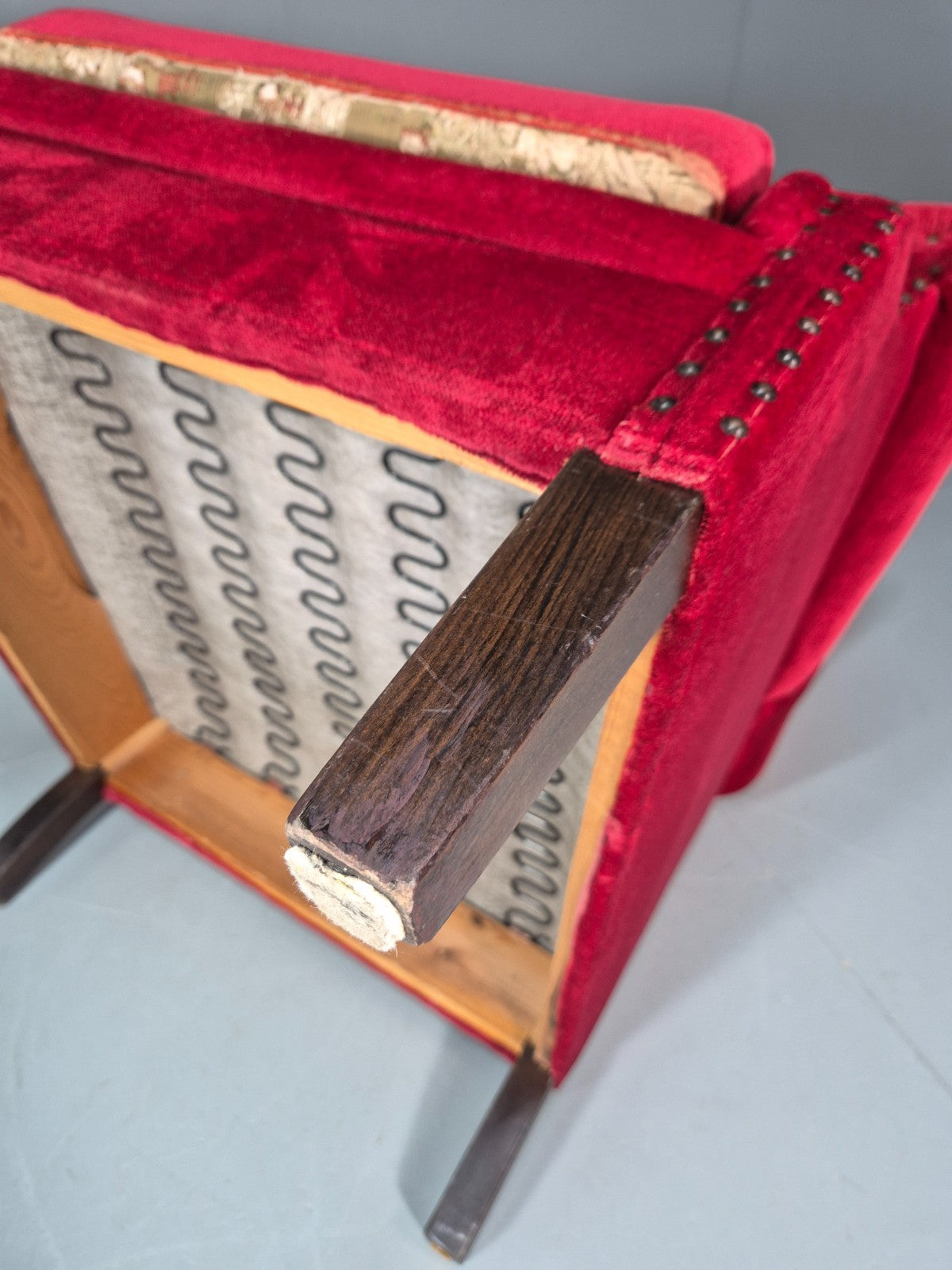 Wing Back Lounge Chair Red Velour Danish 1960s Georgian Style EB10754 VCLO10