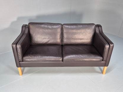 Mid Century Two Seater Sofa Danish Brown Leather Mogensen Vintage  EB10107 M2SS4