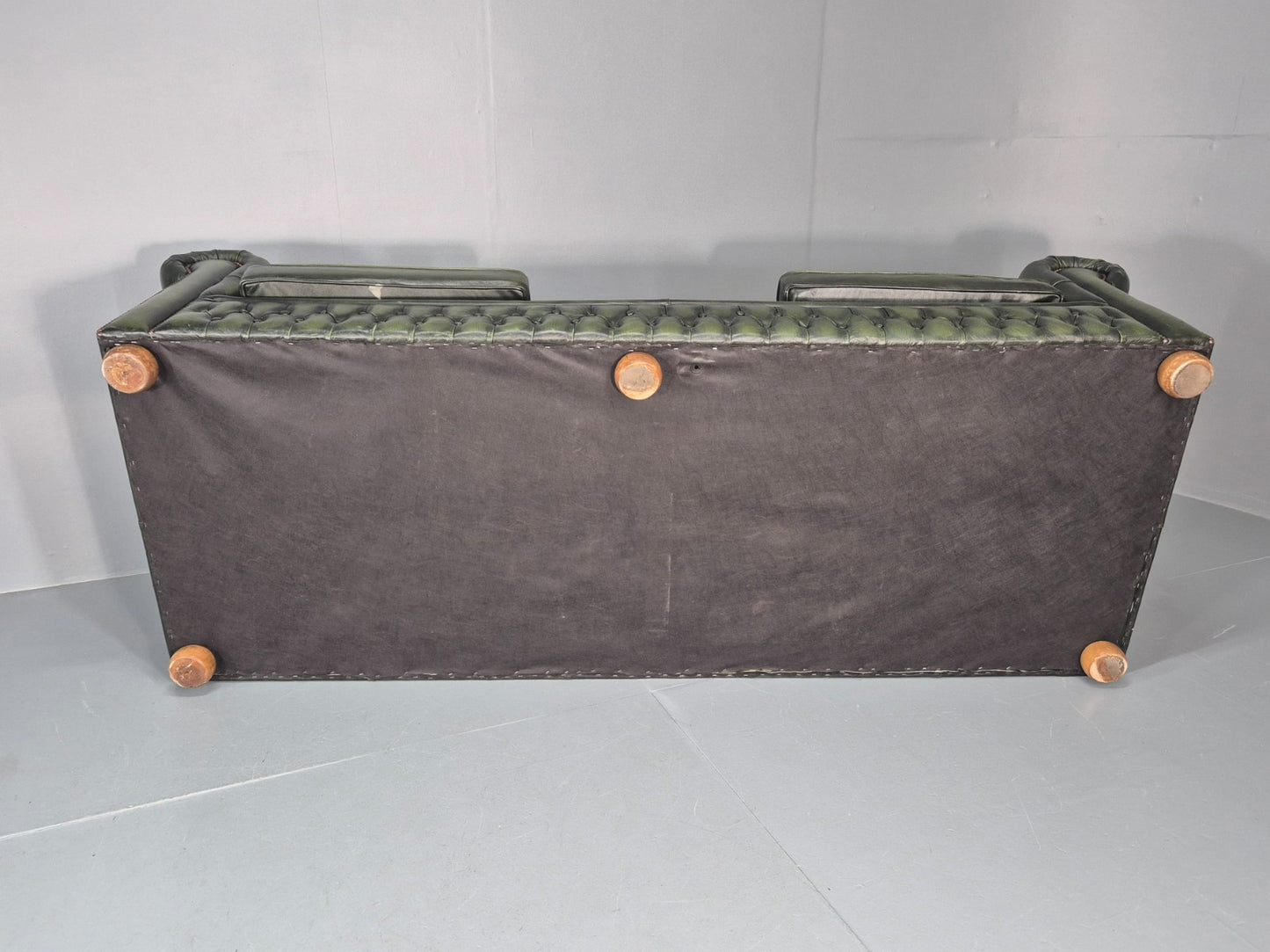 3 Seater Chesterfield Sofa Green Leather Studded Vintage EB11027 VCHE14