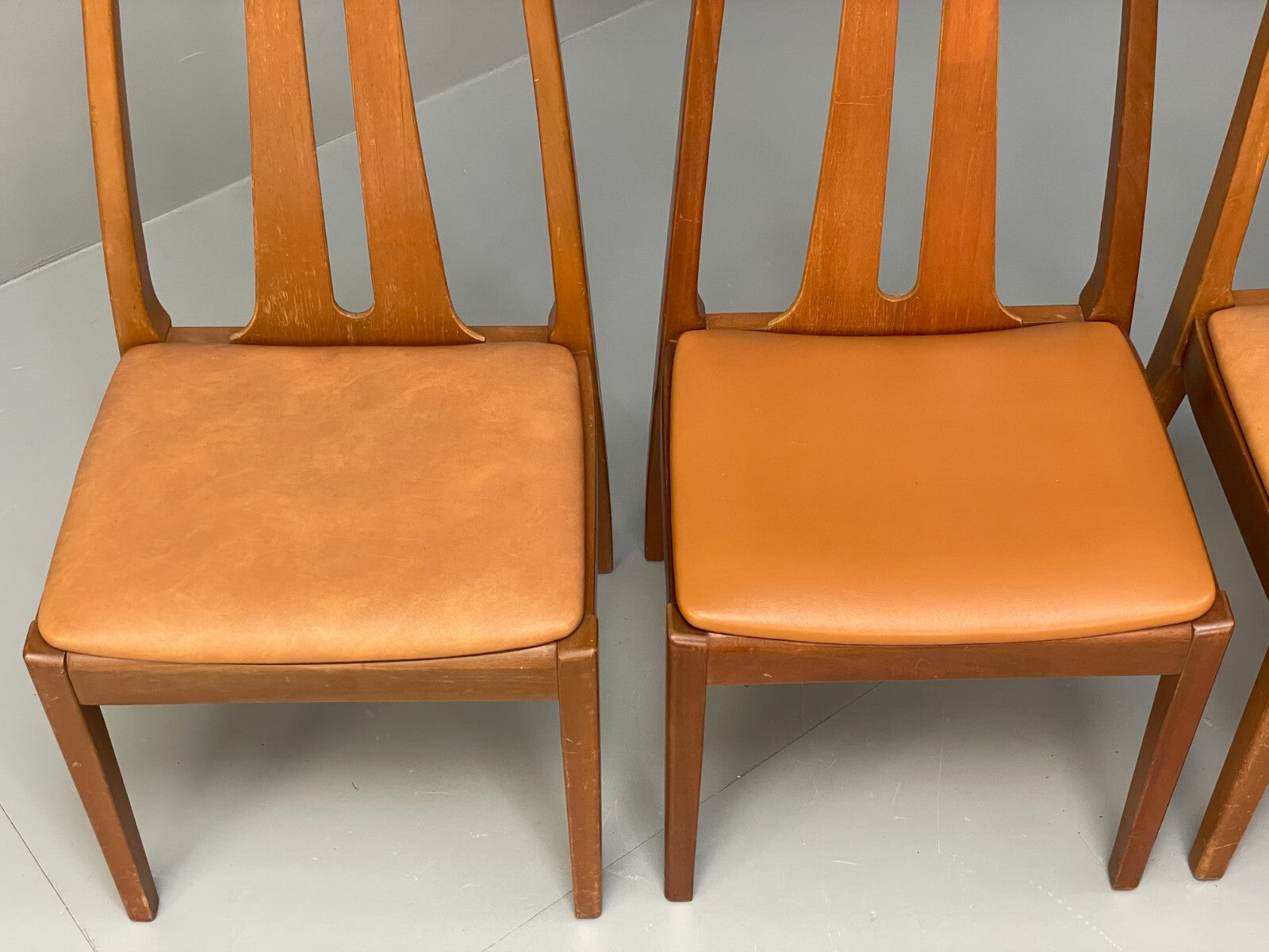Vintage Nathan Tan Dining Chairs Set Of 4 Vinyl Mahogany 1970s EB9728 MDIN - UKDK FURNITURE