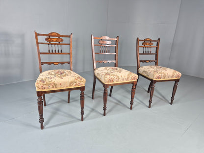 3 Antique Saloon Chairs Rosewood Frame Floral Seats Inlay Victorian EB10990 VDIN1
