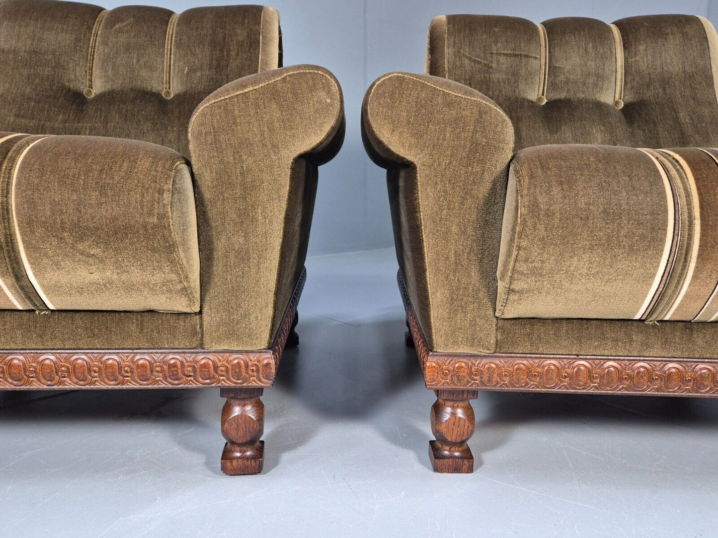 2 Vintage Danish Lounge Chairs Green Velour Oak Frame 1970s Retro EB9027 MNOR - UKDK FURNITURE