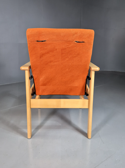 Vintage Danish Elbow Chair Orange Wool Beech Frame 1980s Retro EB7197 MNOR - UKDK FURNITURE