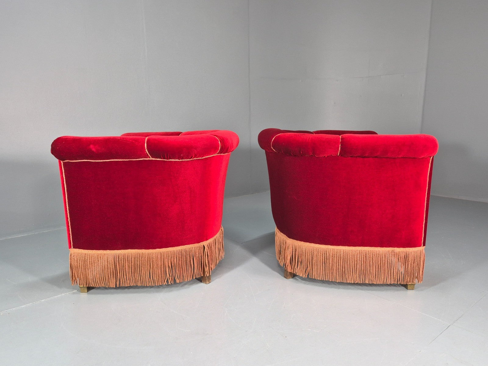 Art Deco Tub Chair Danish Red Velvet Tassels 1920s  EB10770 VCLO8