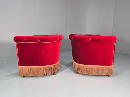 Art Deco Tub Chair Danish Red Velvet Tassels 1920s  EB10770 VCLO8
