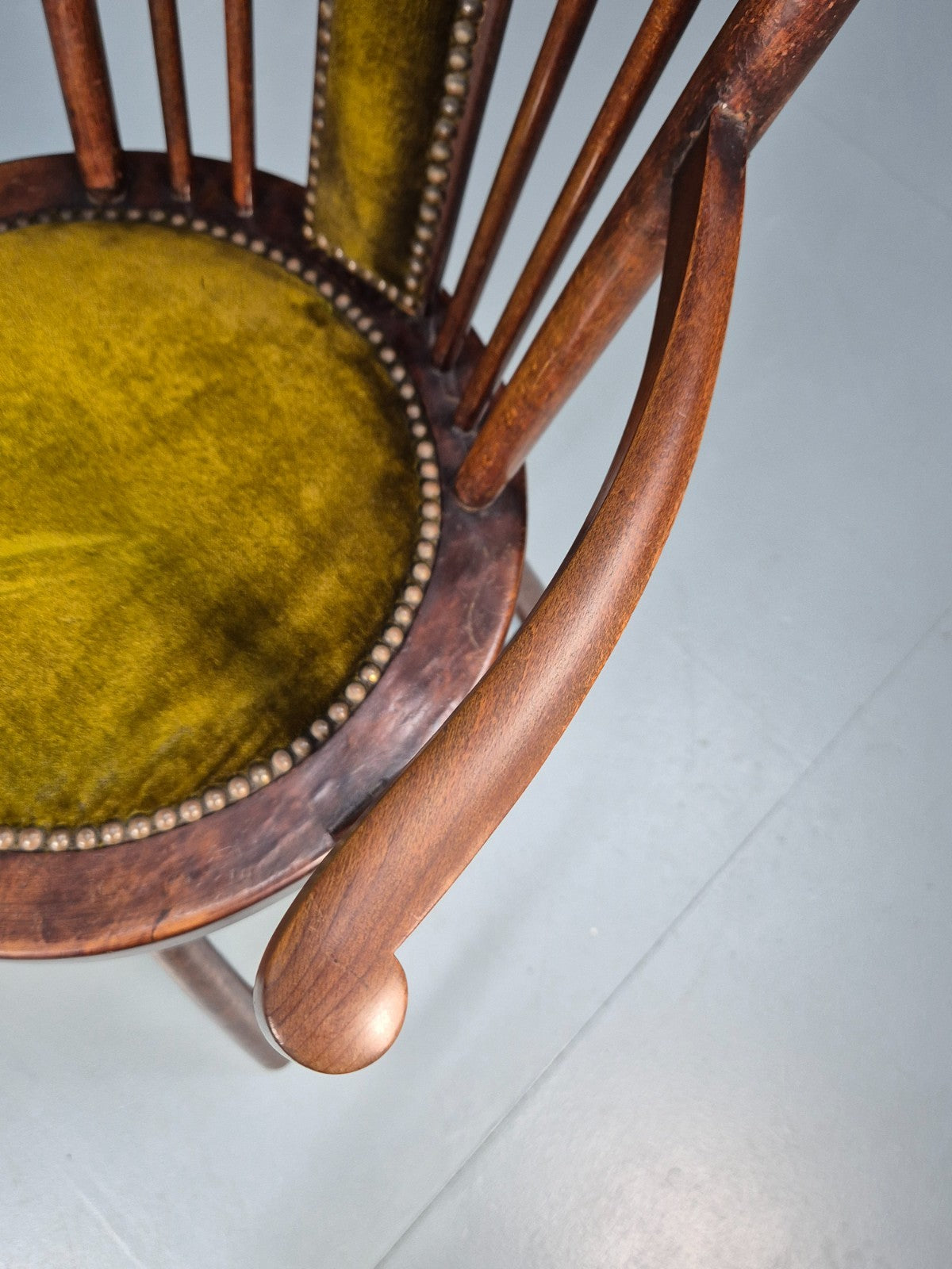 Edwardian Penny Seated Elbow Chair Mahogany Frame green Velour 1900 EB10612 VWOO10