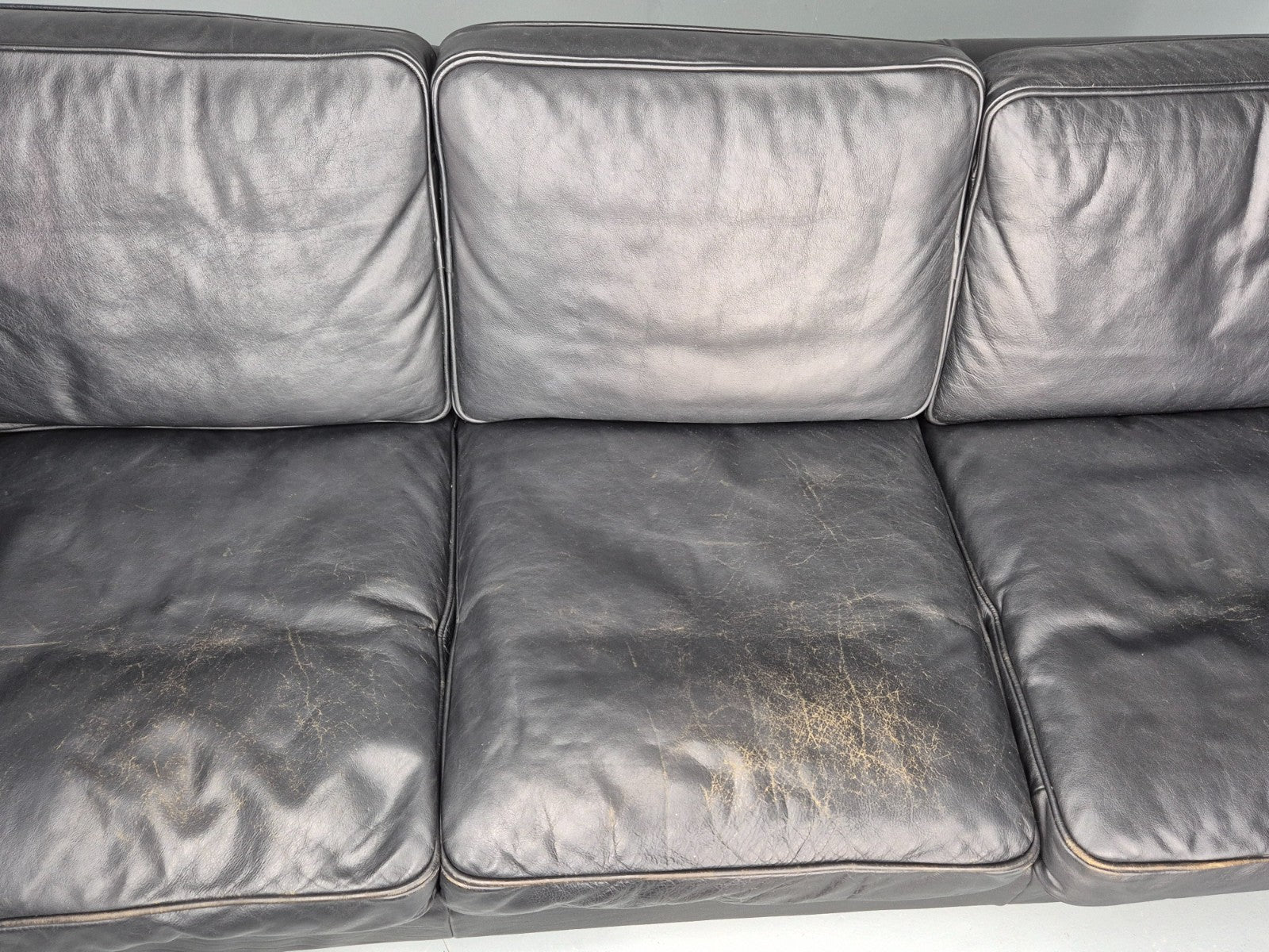 Vintage Danish 3 Seat Sofa Black Leather Mid Century Retro  EB10470 M3SS5
