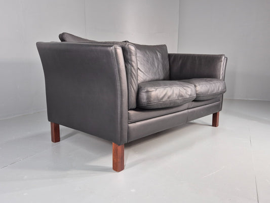 Vintage 2 Seat Sofa Danish Black Leather Mid Century Retro 1980s EB10473 M2SS1