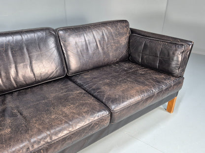 Mid Century Two Seater Sofa Black Leather Vintage Danish 1980s MCM  EB10713 M2SS4