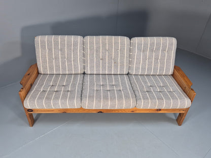 Vintage 3 Seater Pine Sofa Danish 1970s Retro Design Grey Striped EB9373 M3SS - UKDK FURNITURE