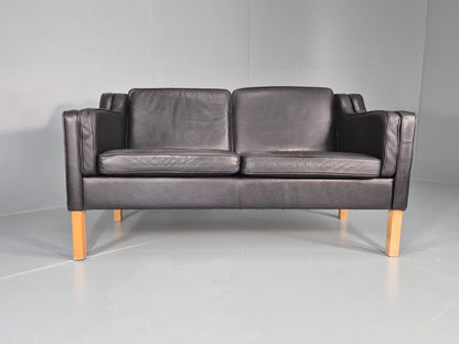 Vintage 2 Seat Sofa Danish Black Leather Mogensen Style Retro 1980s EB10464 M2SS3