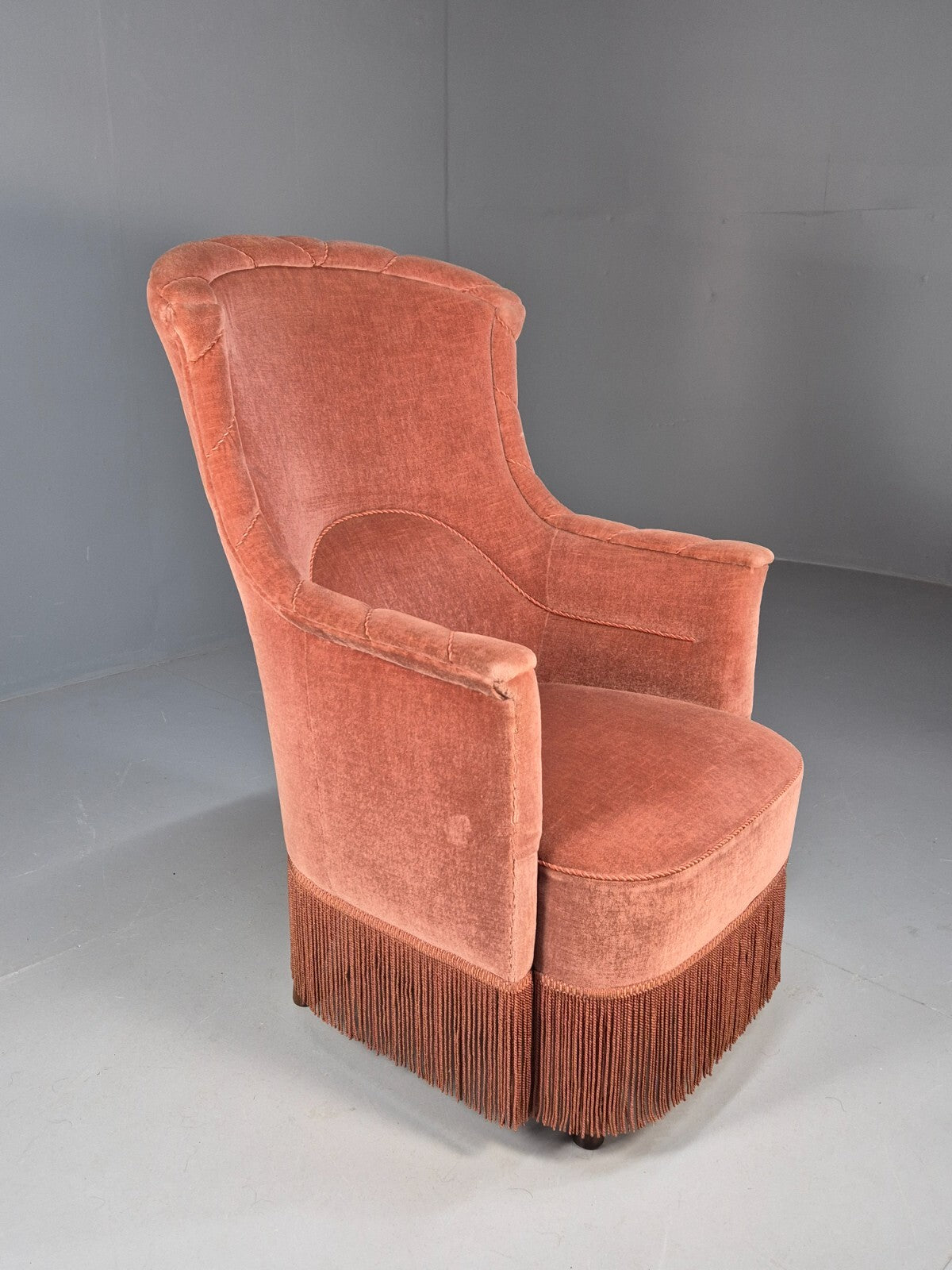 Vintage Pink Aret Deco Danish Tub Chair 1930s Tassels Antique EB9621 VCLO - UKDK FURNITURE