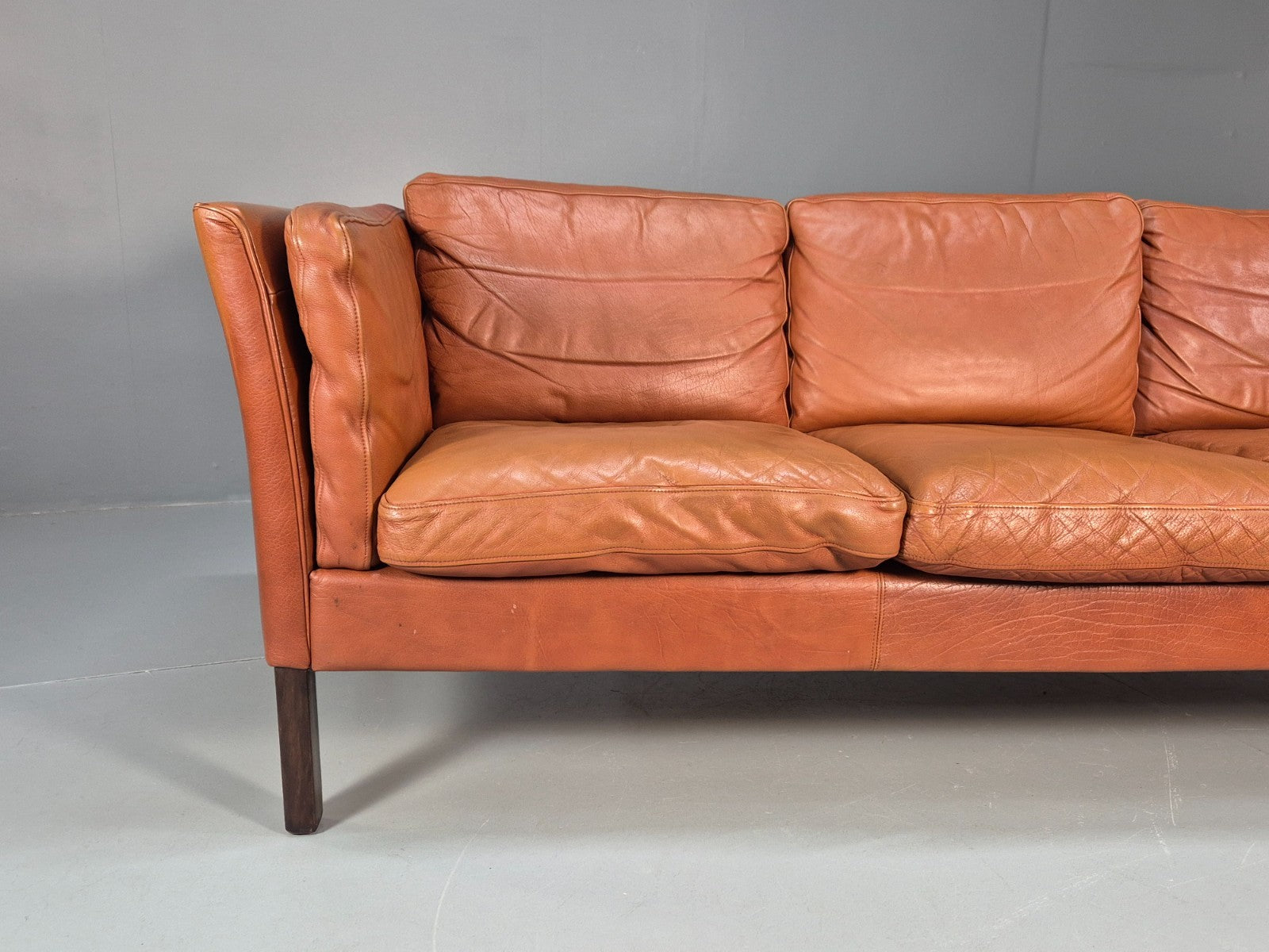 MidCentury Three Seater Sofa Tan Leather Vintage Danish Retro 1970s EB10721 M3SS1