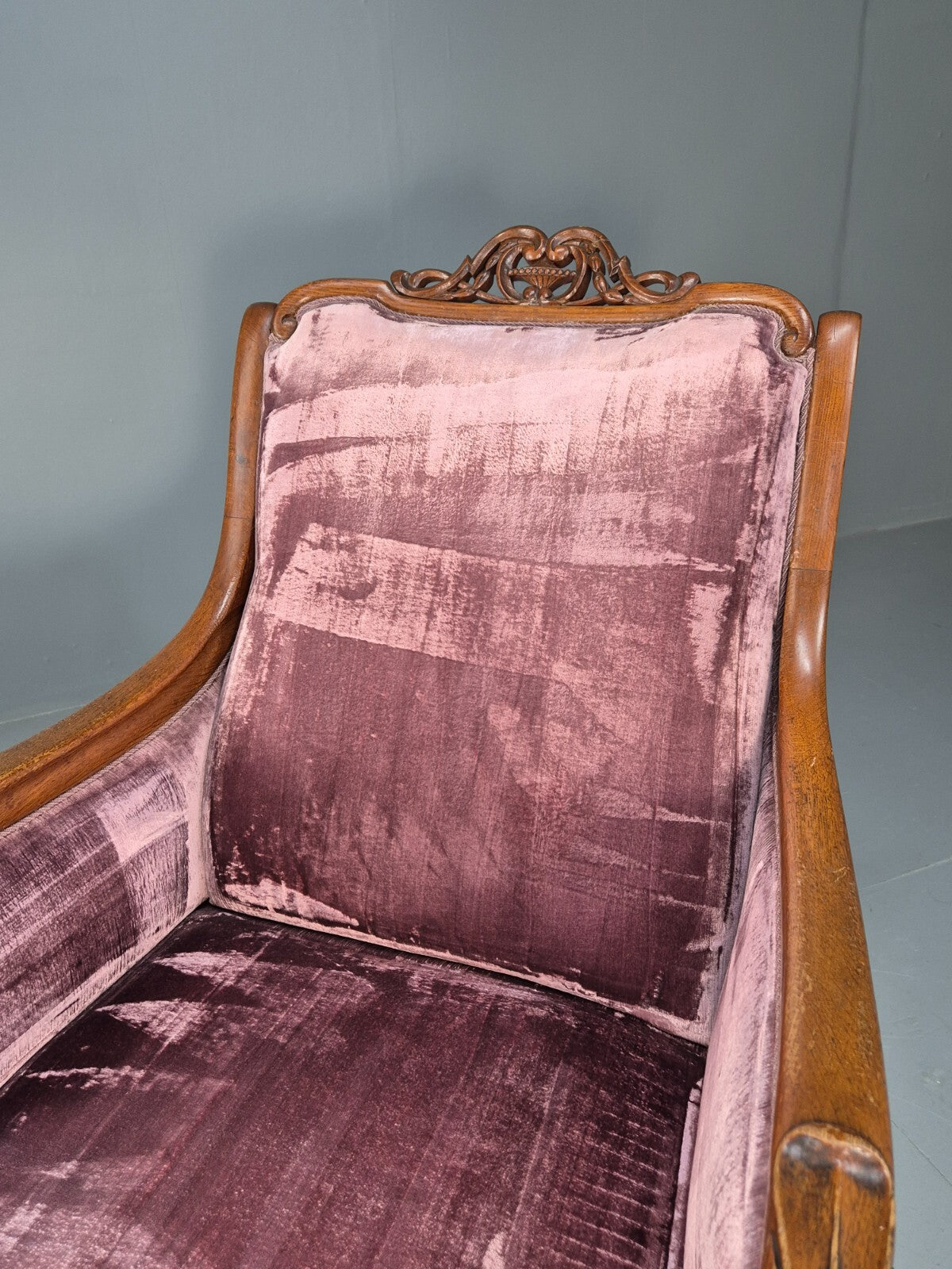 Vintage Danish Empire Chair Carved Oak Frame Purple Velvet Antique EB9616 VCAR - UKDK FURNITURE