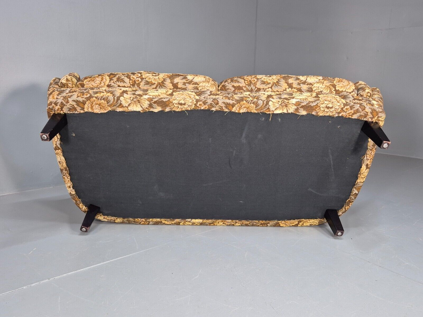Vintage Danish 2 Seat Sofa Brown Yellow Floral Curved Form Retro MCM EB8949 M2SS - UKDK FURNITURE