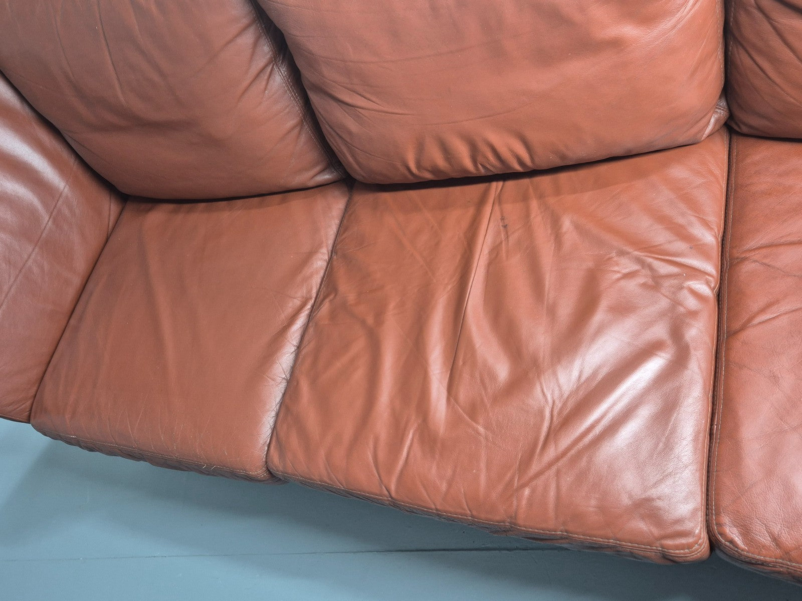 Vintage 3 Seat Sofa Reddy Brown Leather Stouby Denmark 1980s Retro EB10538 M3SS22