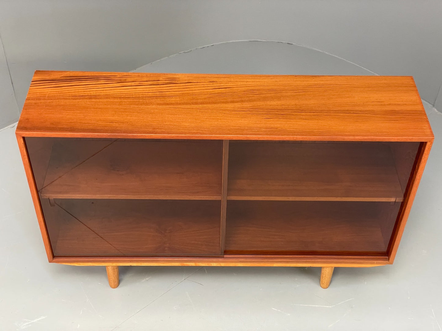 Vintage Teak Glazed Bookcase Danish 1970s Shelving Glass Retro EB11797 MWOO4