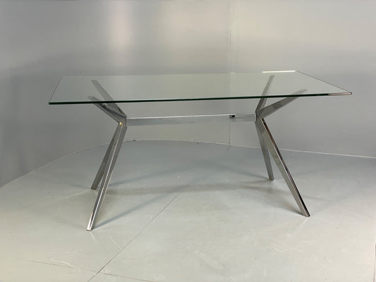 Glass & Chrome Dining Table By Calligaris Modern Minimal Design EB10357 MWOO0