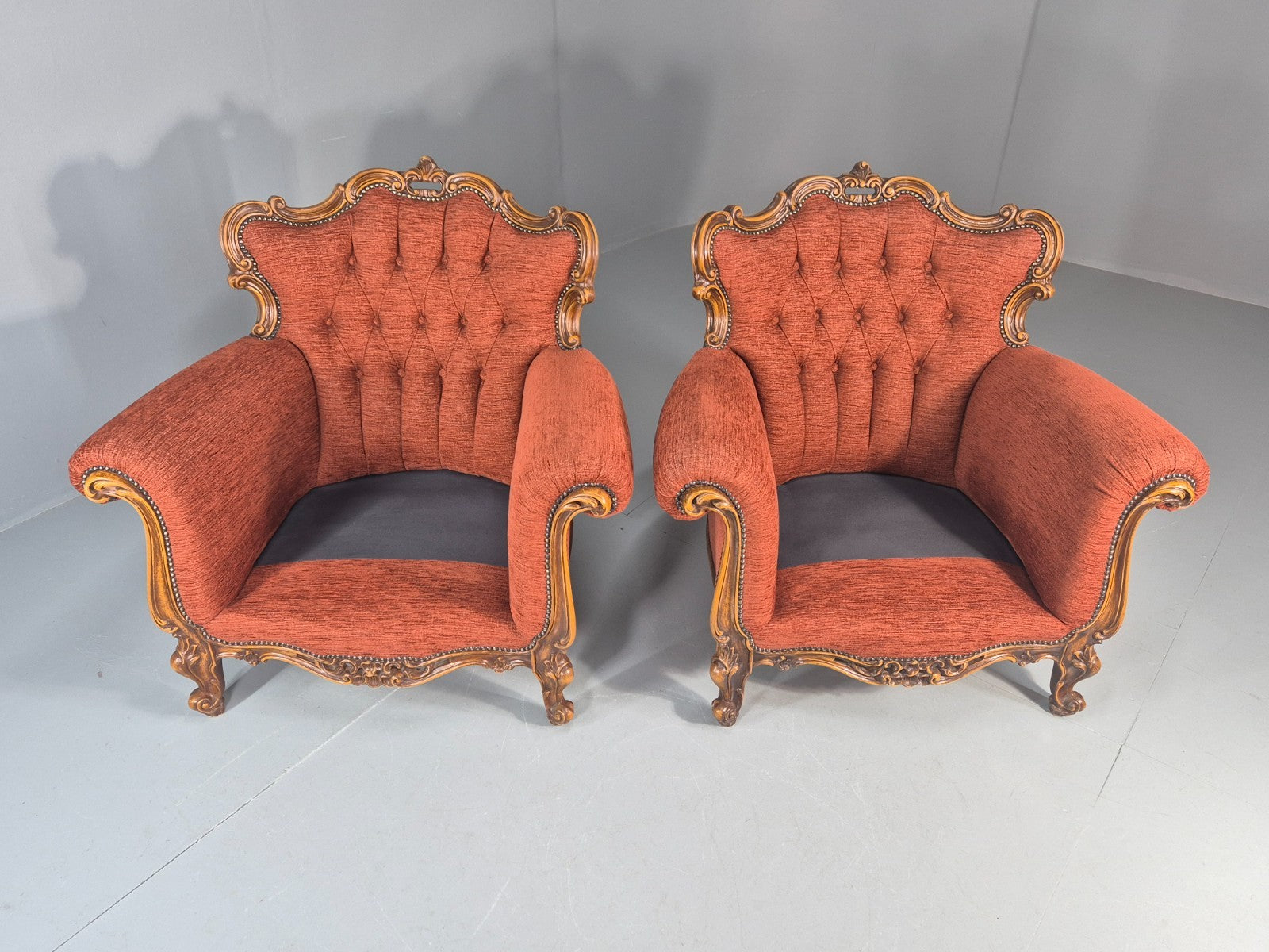 2 Vintage French Rococo Style Lounge Chairs Quality Reproduction  EB11659 VCLO8