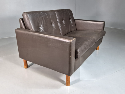 2 Seat Sofa Vintage Danish Brown Leather 1970s Retro MCM EB7314 M2SS6
