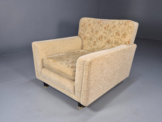 Vintage 1960s Lounge Chair in Cream Floral Retro MCM EB9682 MNOR - UKDK FURNITURE