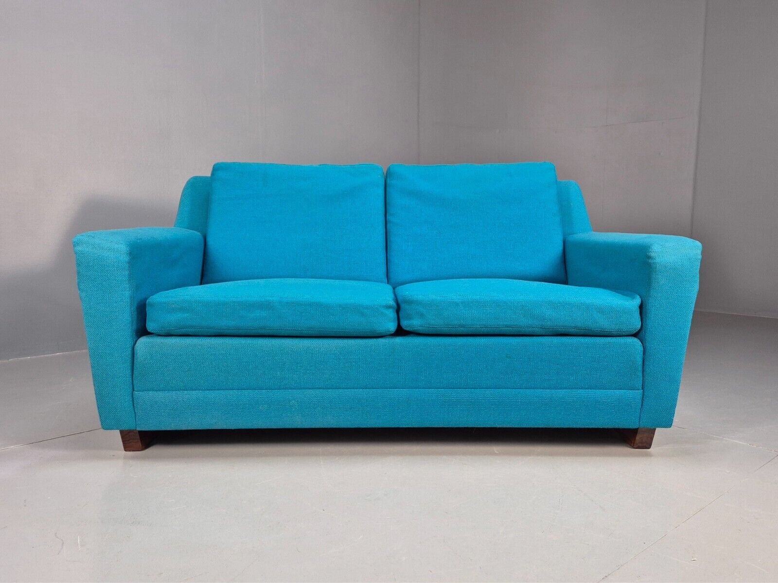 Vintage Danish 2 Seat Sofa Blue Wool Sled Base 1960s MCM Retro EB1372 M2SS - UKDK FURNITURE
