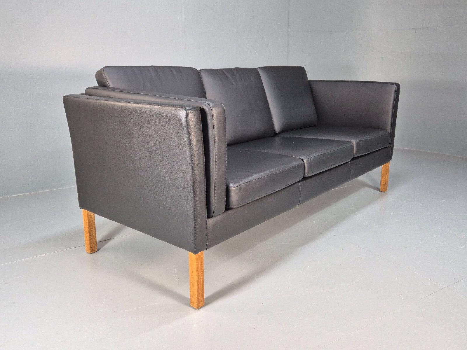 Vintage Danish Black Leather 3 Seat Sofa Retro MCM Style EB9062 M3SS - UKDK FURNITURE