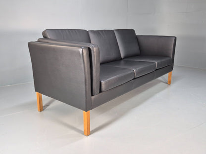 Vintage Danish Black Leather 3 Seat Sofa Retro MCM Style EB9062 M3SS - UKDK FURNITURE