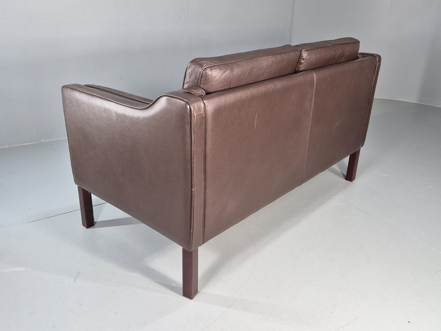 Vintage Danish 2 Seat Settee 1970s Danish Brown Leather Retro MCM EB11633 M2SS14