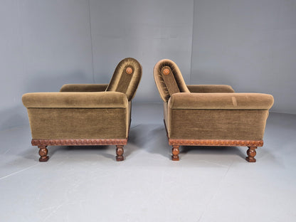 2 Vintage Danish Lounge Chairs Green Velour Oak Frame 1970s Retro EB9027 MNOR - UKDK FURNITURE