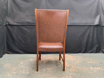 Danish Oak & Brown Vinyl High-Back Arm Chair Elbow Desk Vintage EB1949 VDIN - UKDK FURNITURE