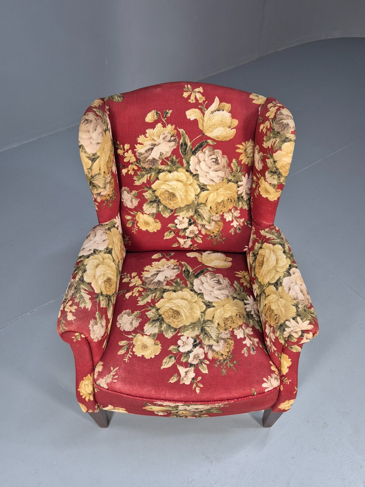 Vintage Danish Lounge Chair Wingback Floral Cotton Print 1950s Retro EB9540 MNOR - UKDK FURNITURE