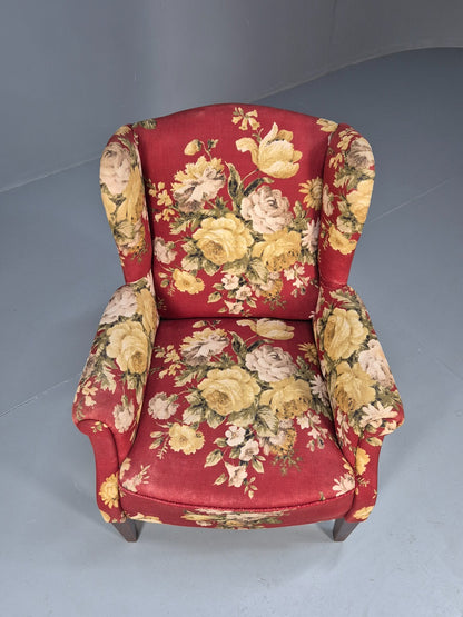 Vintage Danish Lounge Chair Wingback Floral Cotton Print 1950s Retro EB9540 MNOR - UKDK FURNITURE