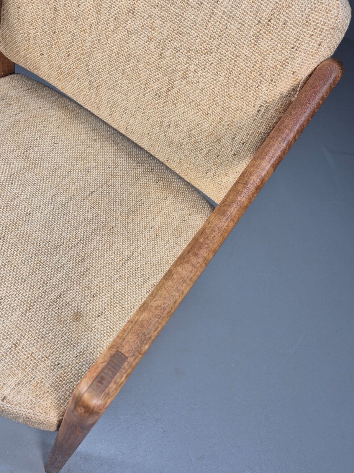 Vintage Danish Elbow Chair Beige Wool Teak Retro MCM 1970s EB9156 MDIN - UKDK FURNITURE