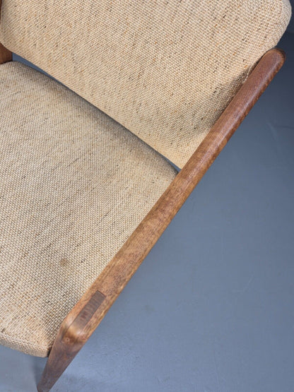 Vintage Danish Elbow Chair Beige Wool Teak Retro MCM 1970s EB9156 MDIN - UKDK FURNITURE