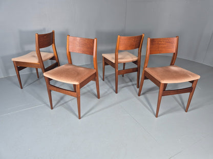 4 Vintage Teak Dining Chairs 1960s Retro Pinky Brown Velour MCM EB11605 MDIN15