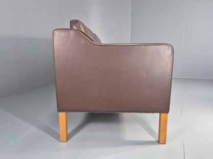 Vintage Danish 3 Seat Sofa Brown Leather Mogensen Style 1980s Retro EB10523 M3SS11